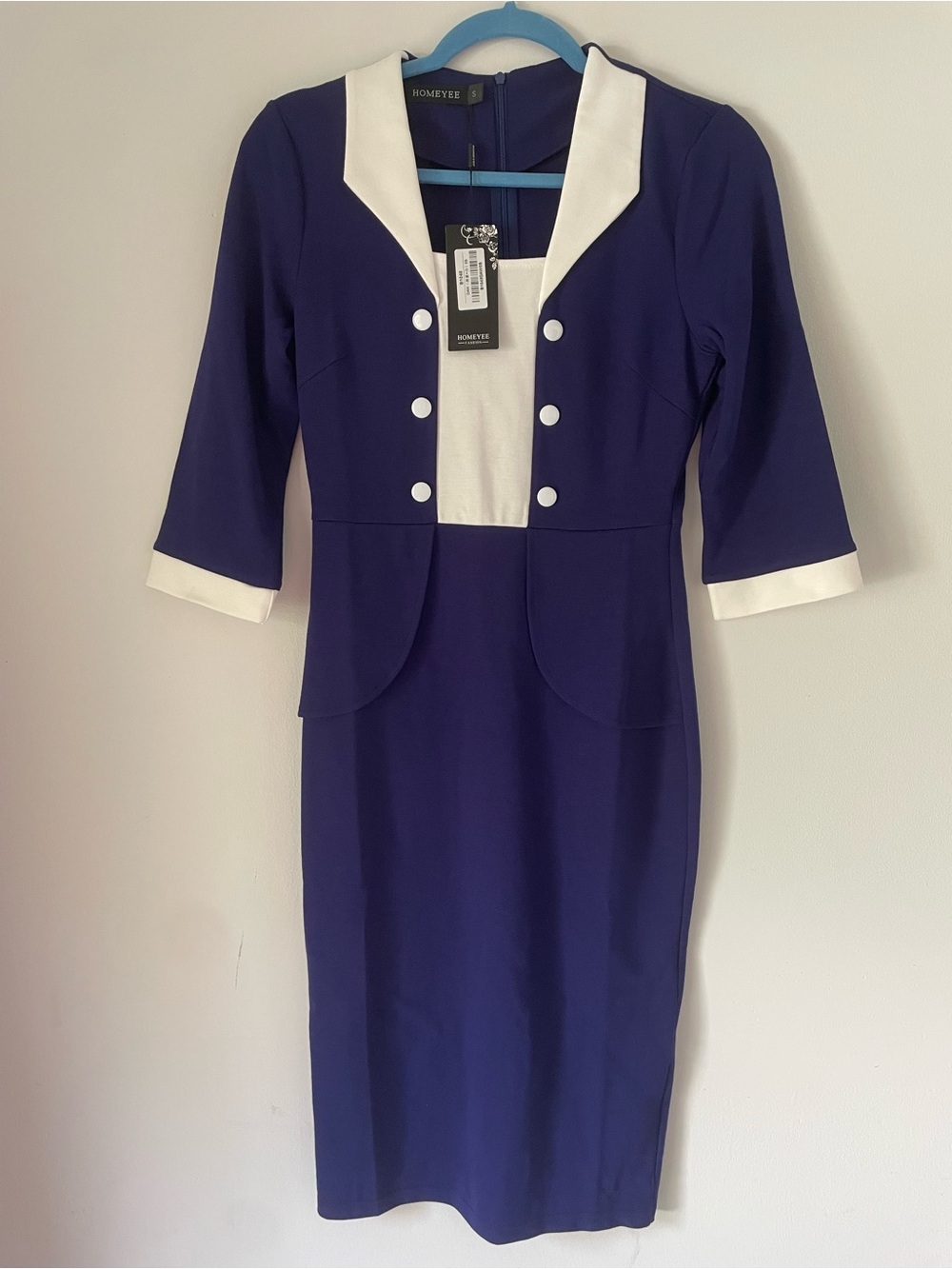 Homeyte Navy and White Contrast Midi Dress